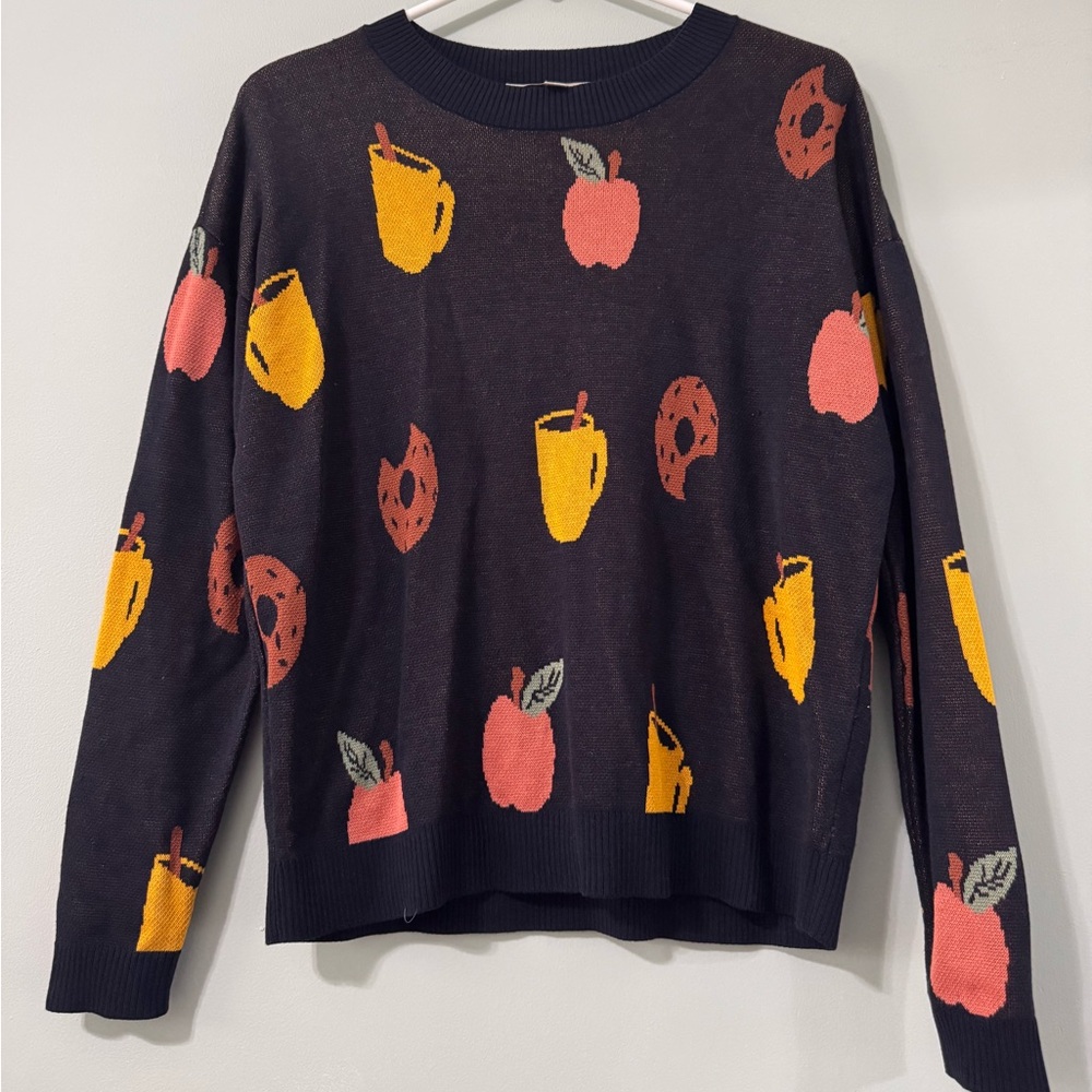 LOFT Apple Cider Donut Novelty Fall Knit Long Sleeve Pullover Sweater Size S - Picture 3 of 7